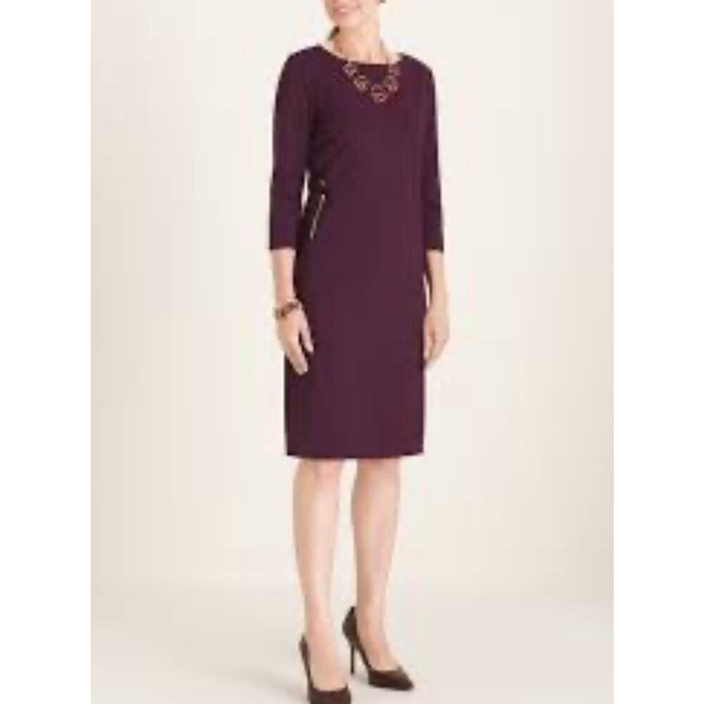 Chicos Sheath Dress Size 00 (US 2) Double Zip Maroon Knit 3/4 Sleeve